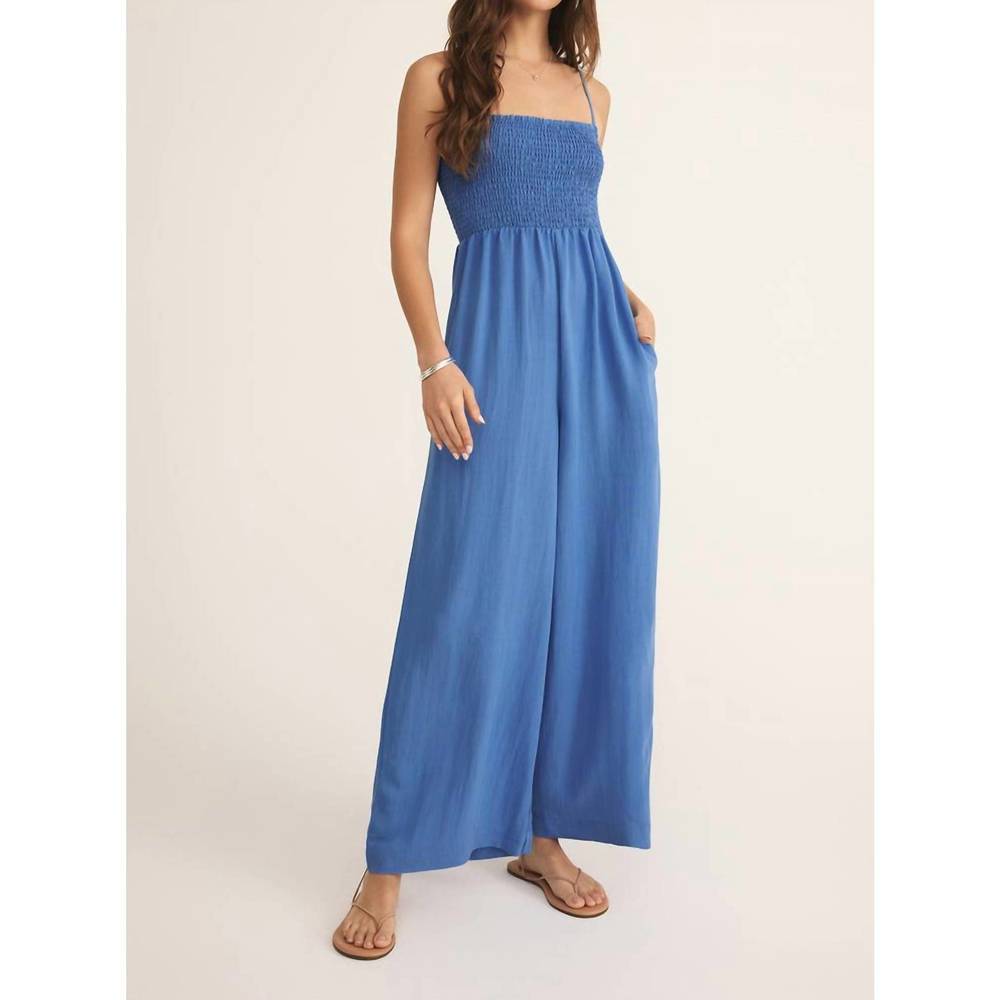 Z Supply Blue Smocked Wide-Leg Jumpsuit